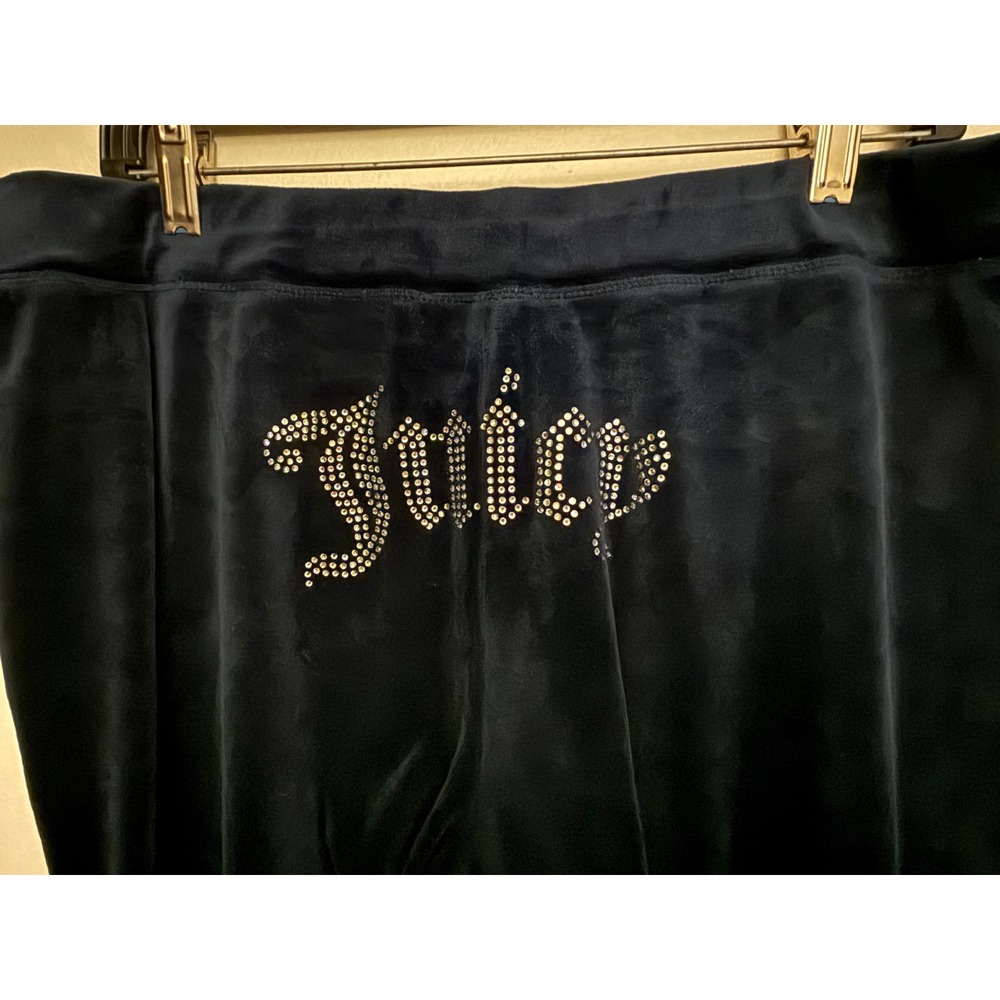 Juicy Couture Dark Blue Velour Track Pants Rhinestone Bootcut Womens XL OG Y2K